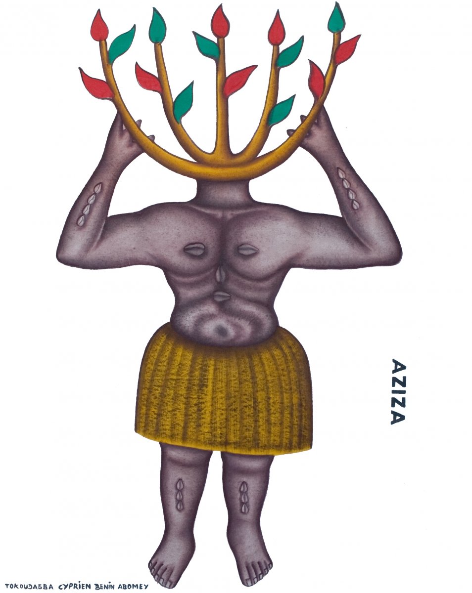 Painting by Cyprien Tokoudagba, Aziza the vodun god of the forest
Abomey, Benin 