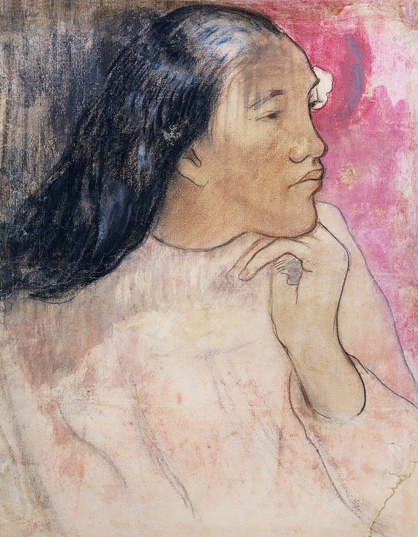 A Tahitian Woman with a Flower in Her Heir - Paul Gauguin