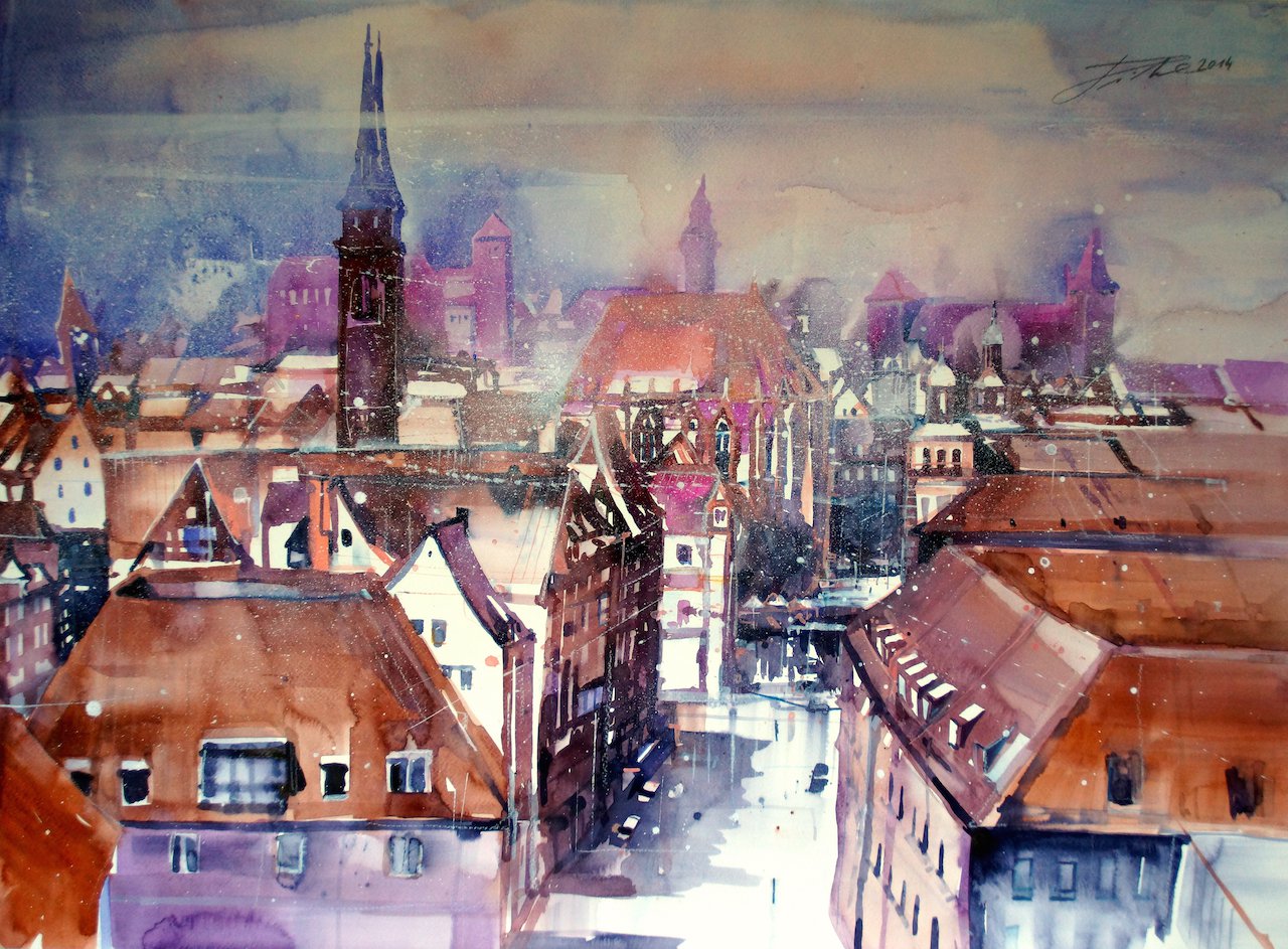 Deutschland, Nürnberg, Blick zum Hauptmarkt, Aquarell - Johann Pickl