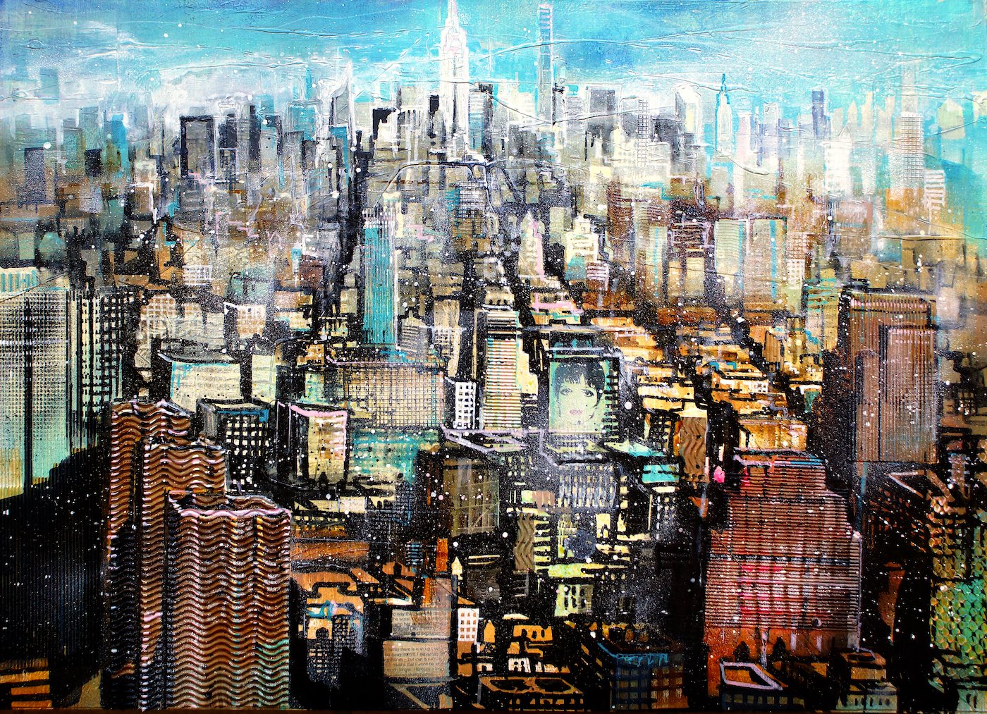 New York – Midtown, Blick von Greenwich Village „Liza“ Acryl Mixed Media - Johann Pickl