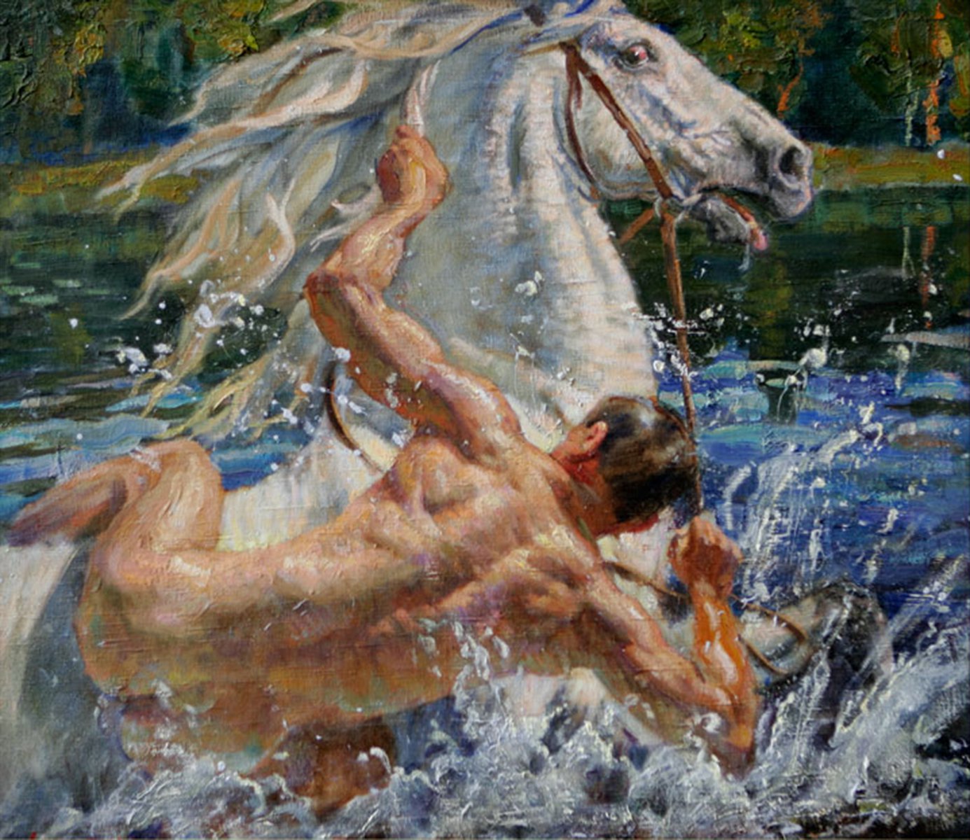 Horse Bathing - Viktor Alexandrovich Lyapkalo