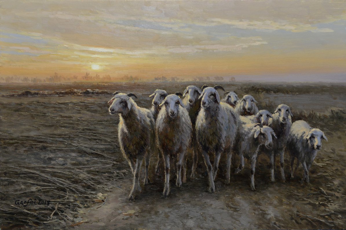 《黄昏回家的羊群》
The Flock of Sheep Going Home at Dusk - Fei Gao 高飞